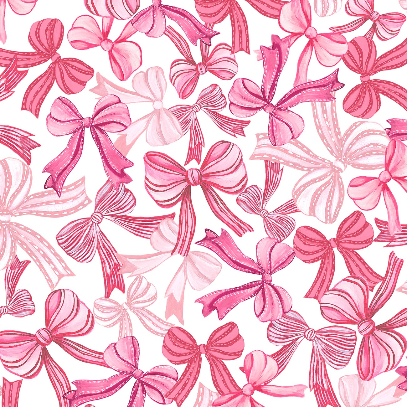 Fabric P & B Textiles White and Pink Packed Bows Coquette Charm by the Quarter Yard 6487-WHTPINK