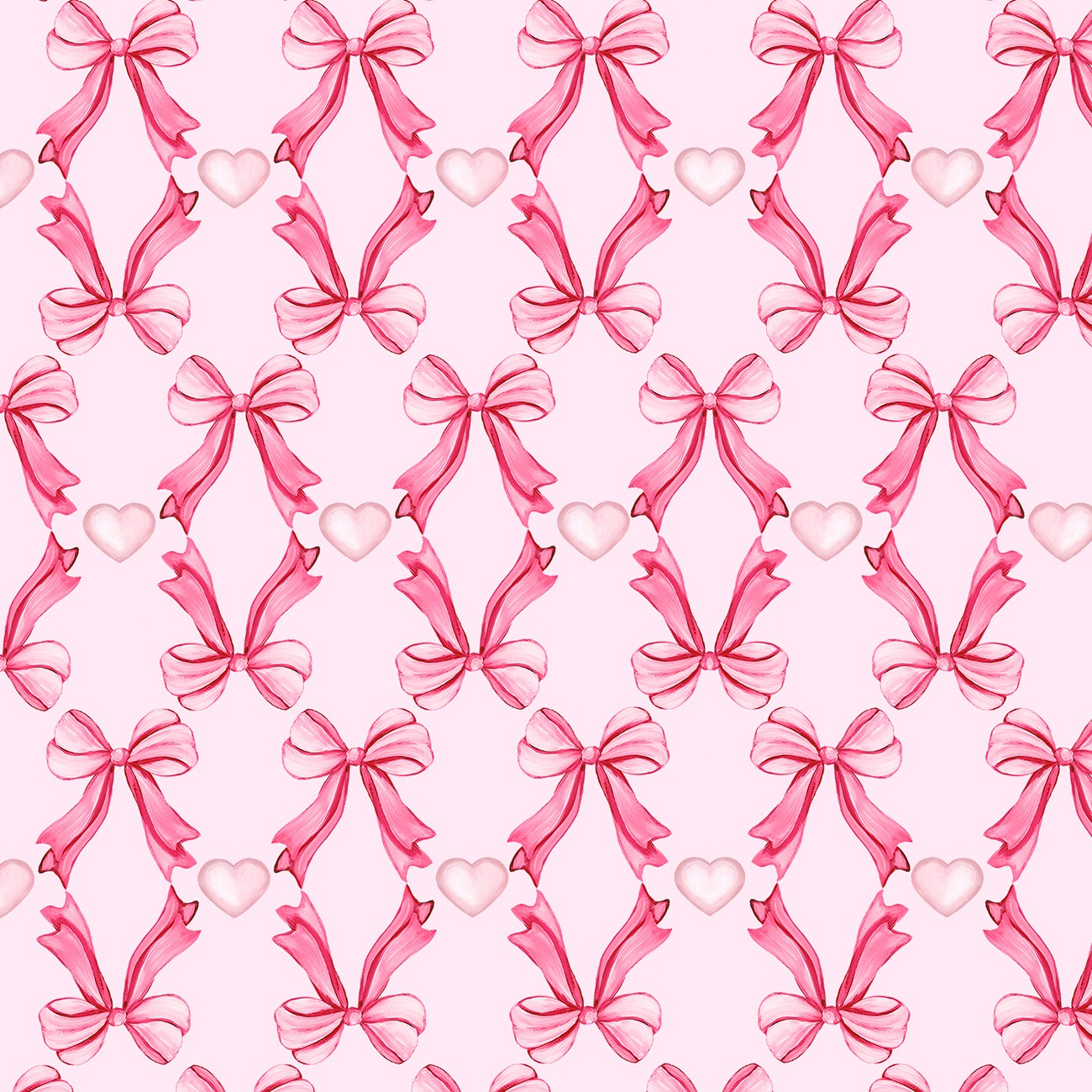 Fabric P & B Textiles Pink Set Bows and Hearts Coquette Charm by the Quarter Yard 6488-PINK