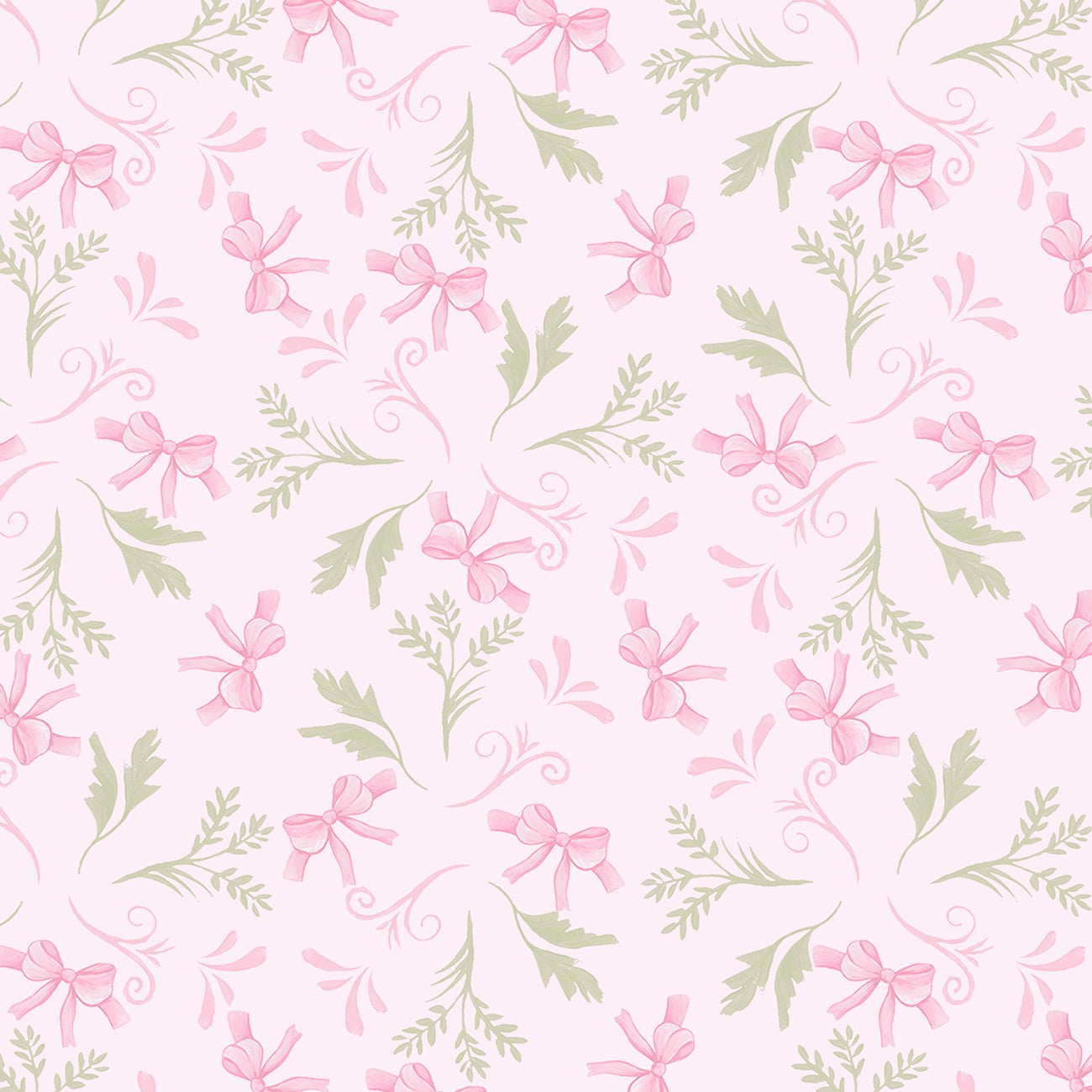 Fabric P & B Textiles Light Pink Mini Bow and Sprig Toss Coquette Charm by the Quarter Yard 6489-LTPINK