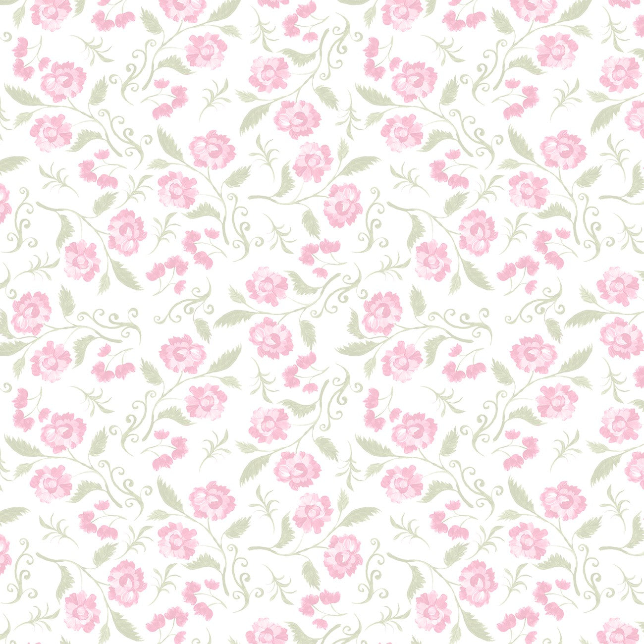 Fabric P & B Textiles White Floral Wallpaper Allover Coquette Charm by the Quarter Yard 6490-WHITE