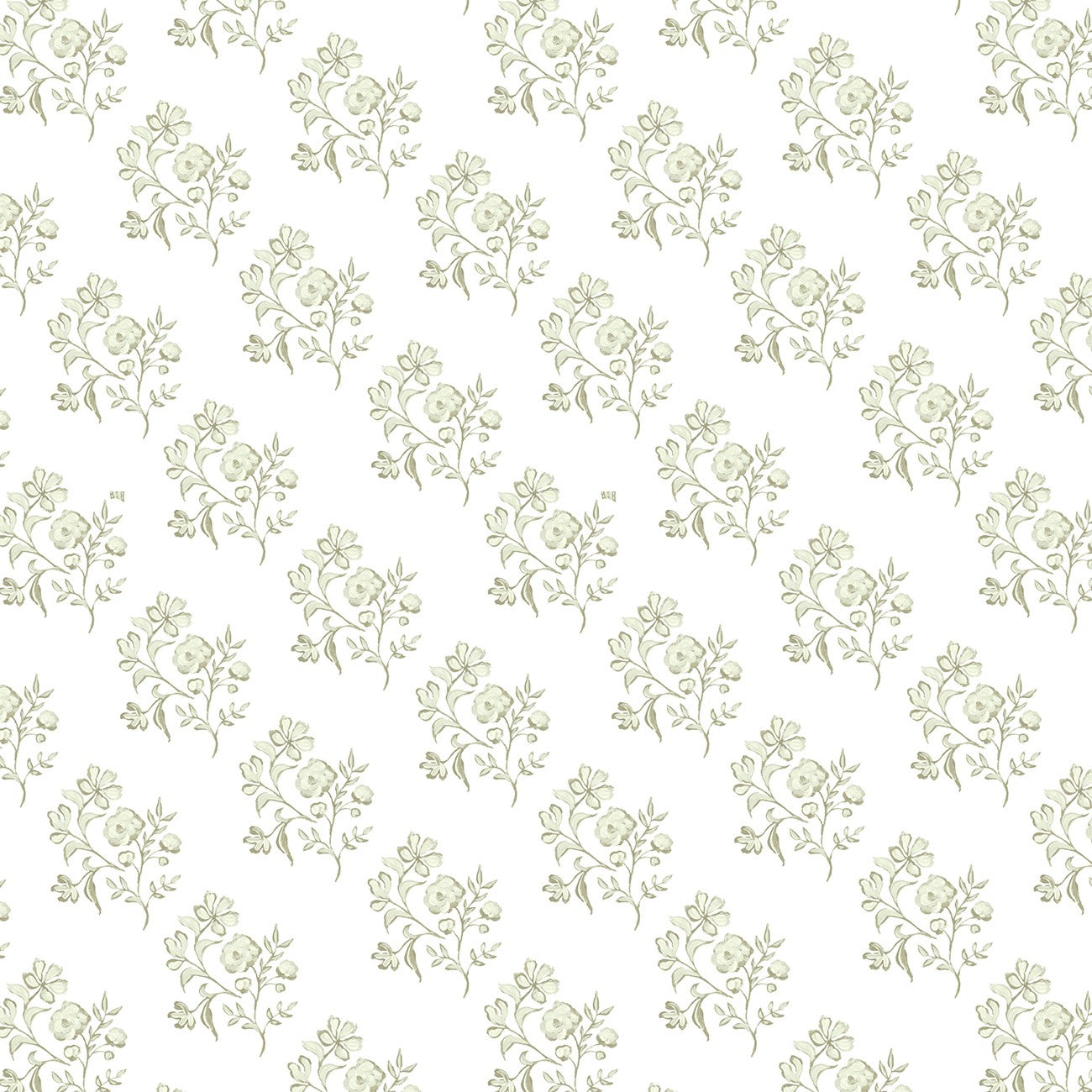 Fabric P & B Textiles White and Green Set Bouquets Coquette Charm by the Quarter Yard 6492-WHTGREEN