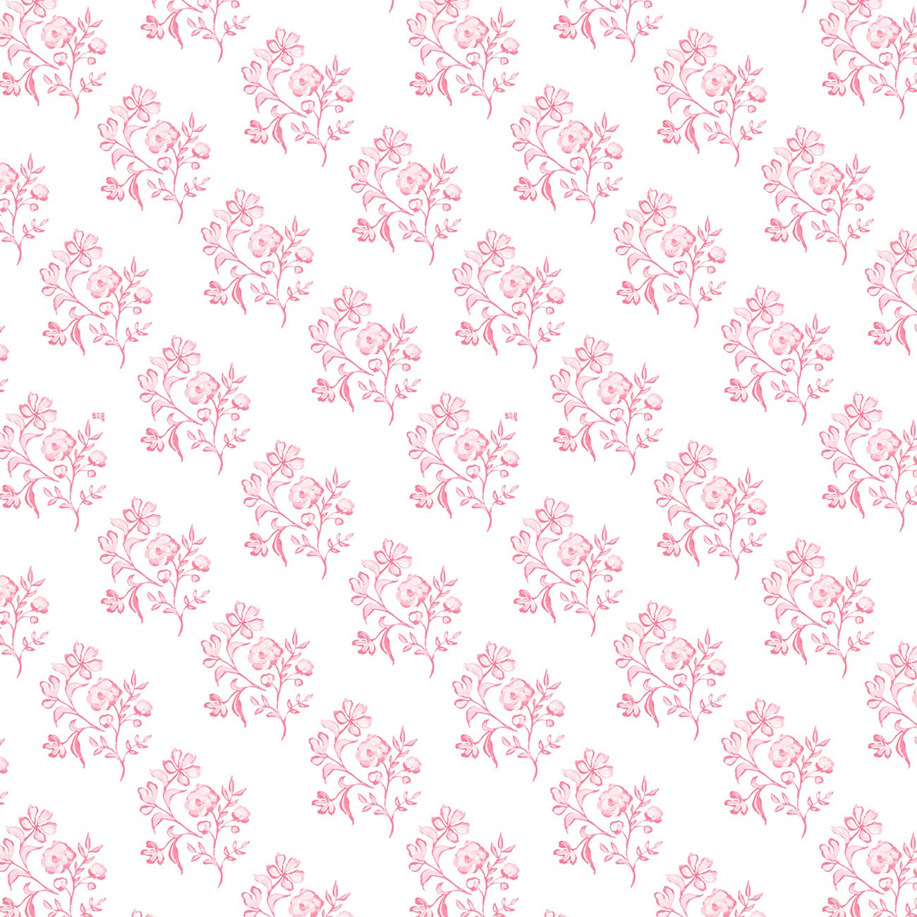 Fabric P & B Textiles White and Pink Set Bouquets Coquette Charm by the Quarter Yard 6492-WHTPINK
