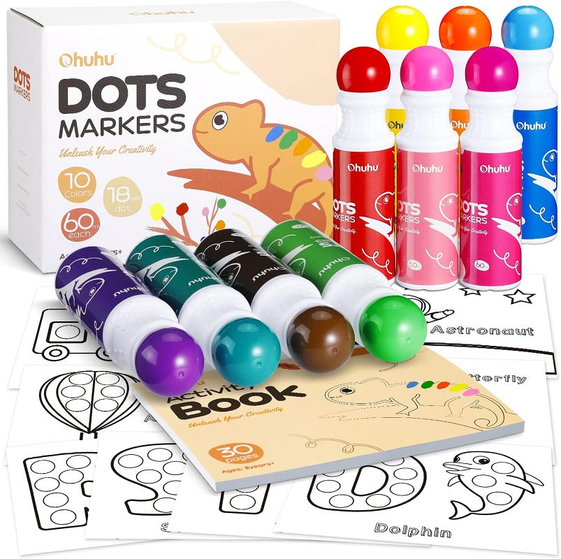 Ohuhu 10ct 60 ml/18mm Dot Markers Bingo Daubers and 30 Pages Activity Book Y30-80700-14