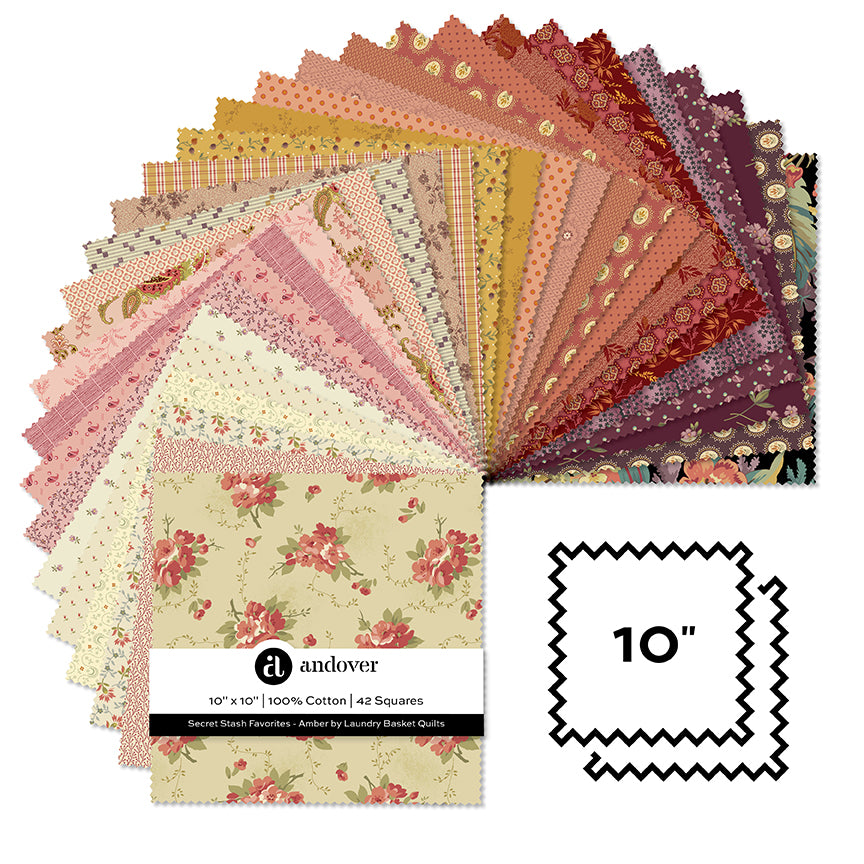 Fabric Andover Precuts Secret Stash Favorites Amber 10" Squares 10-SSFA-42