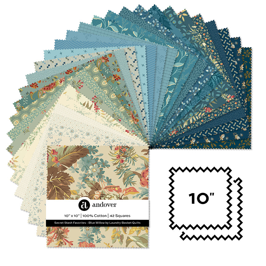 Fabric Andover Precuts Secret Stash Favorites Blue Willow 10" Squares 10-SSFBW-42