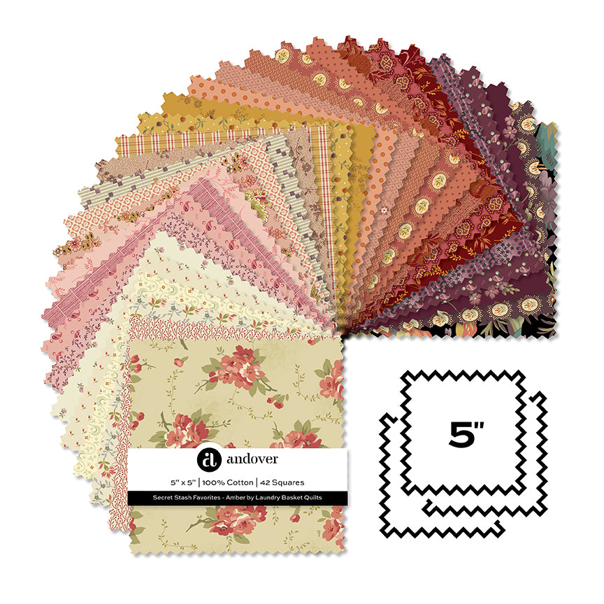 Fabric Andover Precuts Secret Stash Favorites Amber 5" Squares 5-SSFA-42