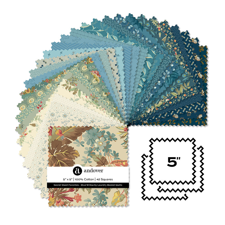 Fabric Andover Precuts Secret Stash Favorites Blue Willow 5" Squares 5-SSFBW-42