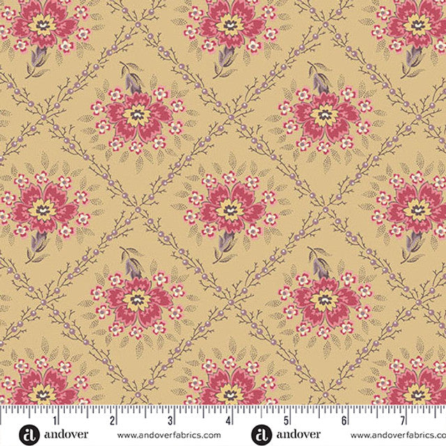Fabric Andover Buttercup Trellis Wildflower Cottage by the Quarter Yard 1591-R