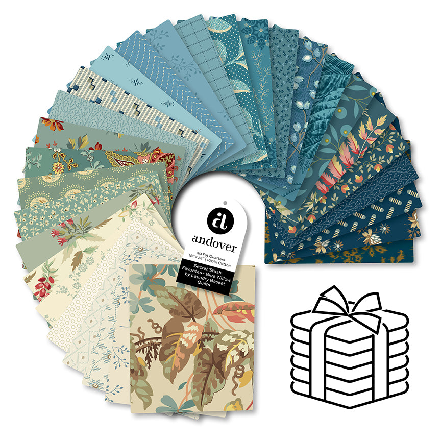 Fabric Andover Precuts Secret Stash Favorites Blue Willow Fat Quarter Bundle FQ-SSFBW-30