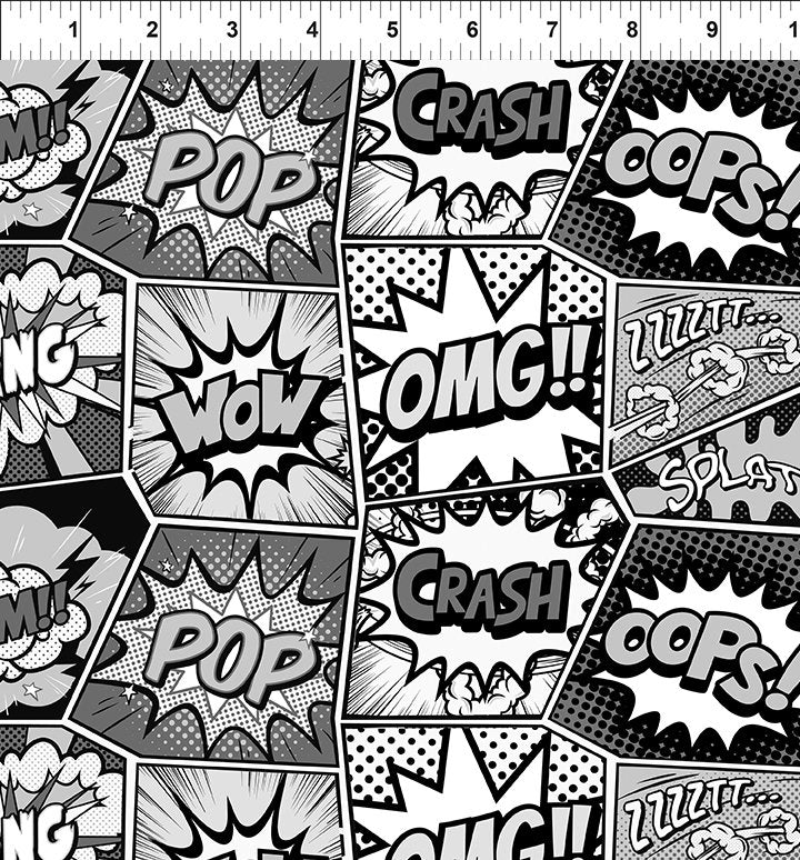 Fabric In The Beginning Gray Comics Sketchbook Prints by the Quarter Yard 7SK-1