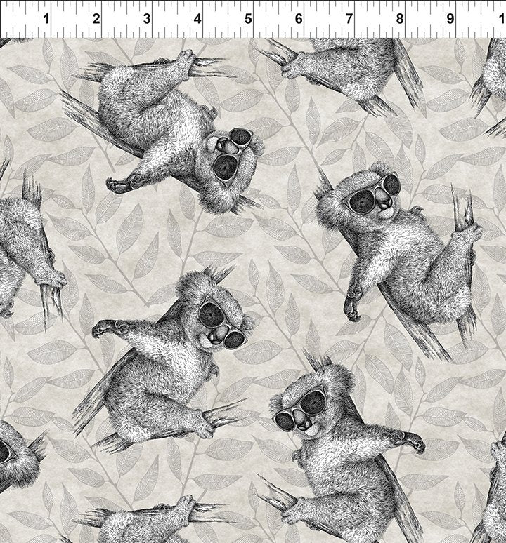 Fabric In The Beginning Taupe Cool Koalas Sketchbook Prints by the Quarter Yard 8SK-1