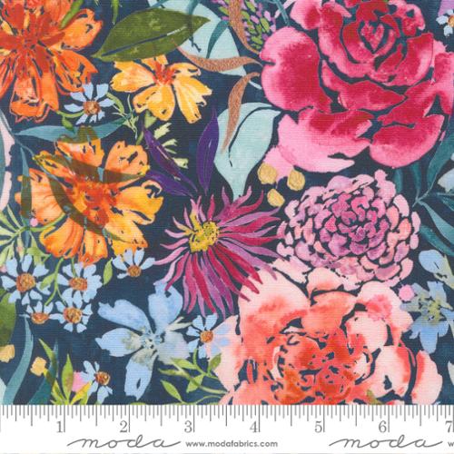 Fabric Moda Navy Midsummer Bloom in Canvas Soulstice by the Quarter Yard 39860-12CV