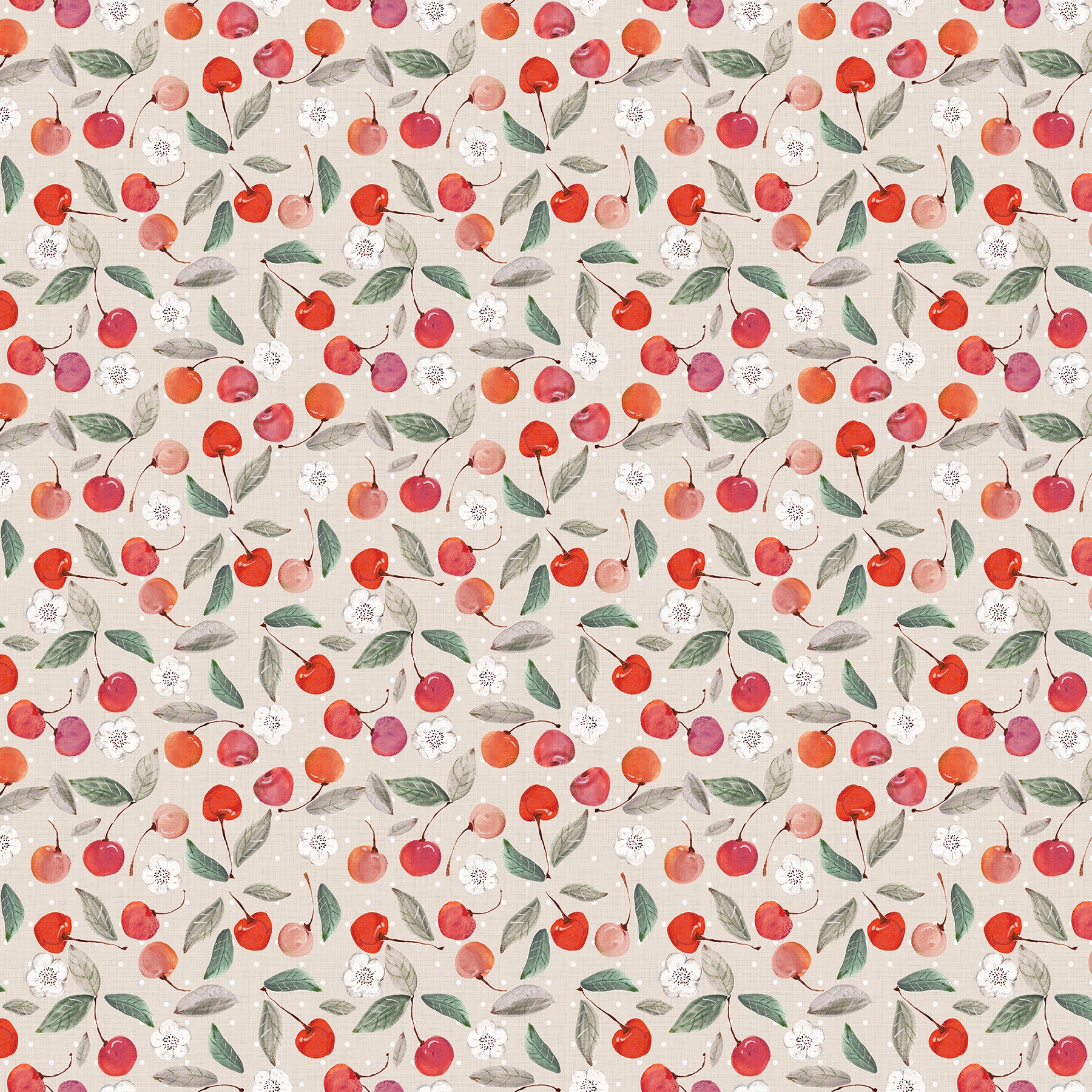 Fabric FIGO Taupe Cherry Cherry Orchard by the Quarter Yard 91316-14