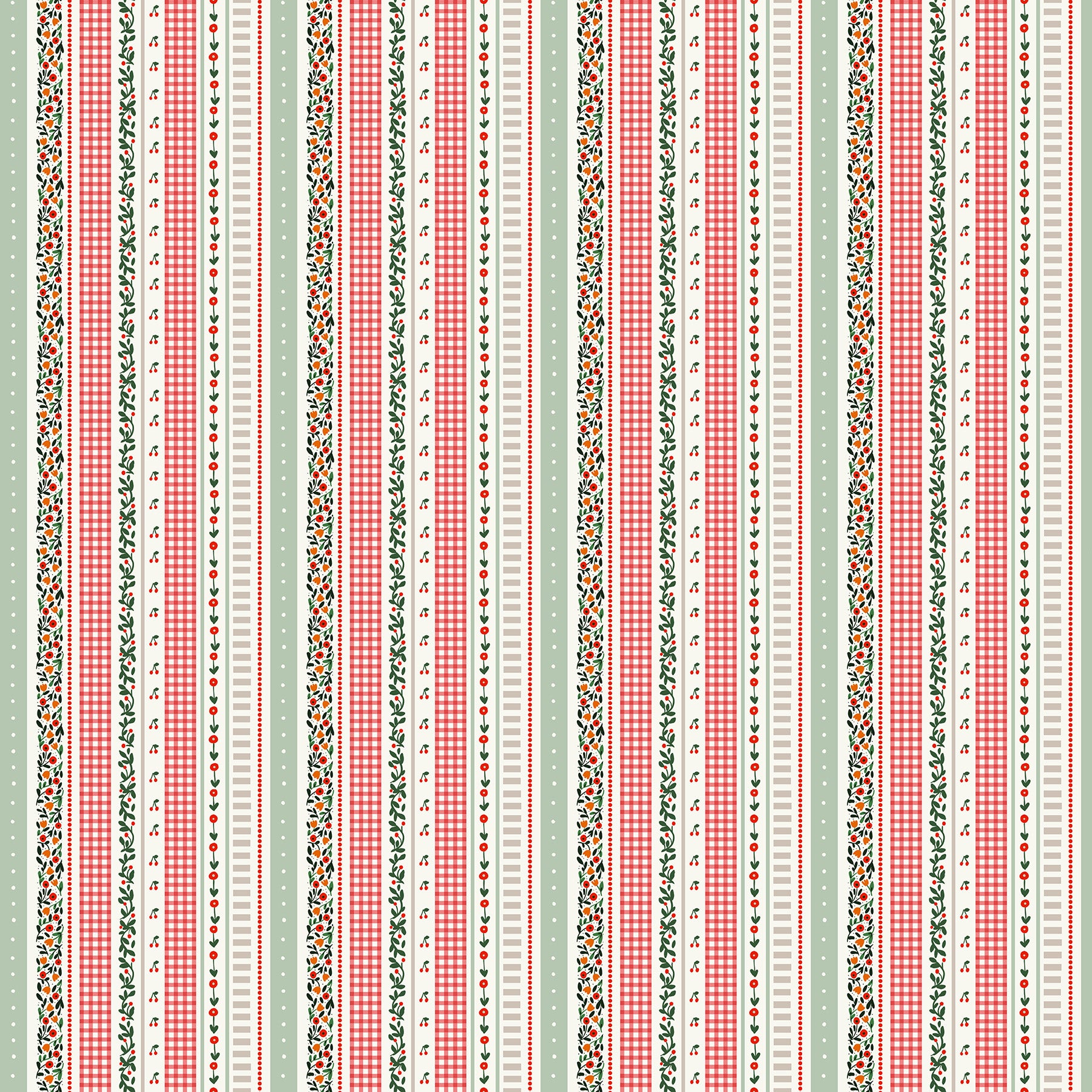 Fabric FIGO Red Multi Stripes Cherry Orchard by the Quarter Yard 91321-26