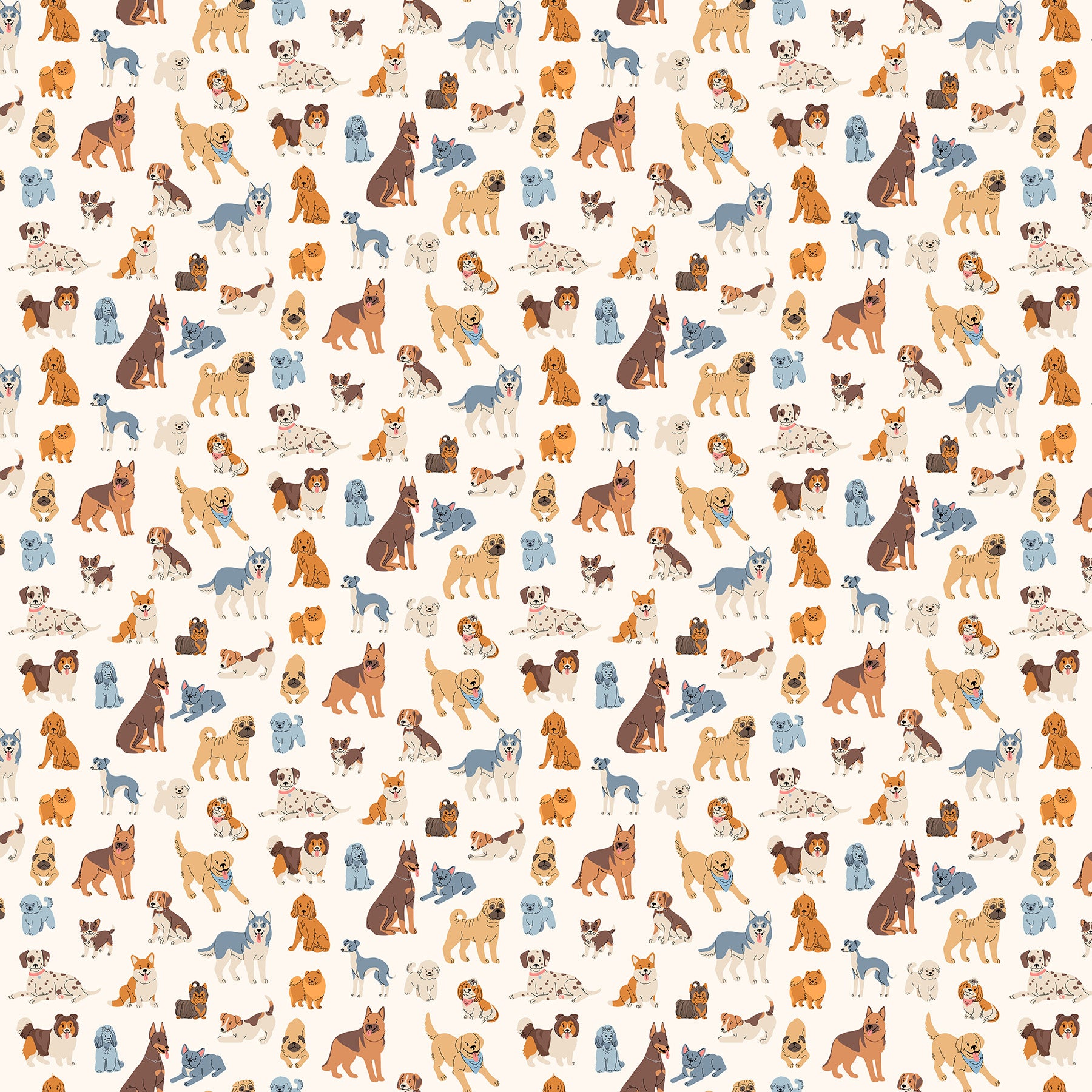 Fabric FIGO Cream Dogs Always By My Side by the Quarter Yard 91326-11