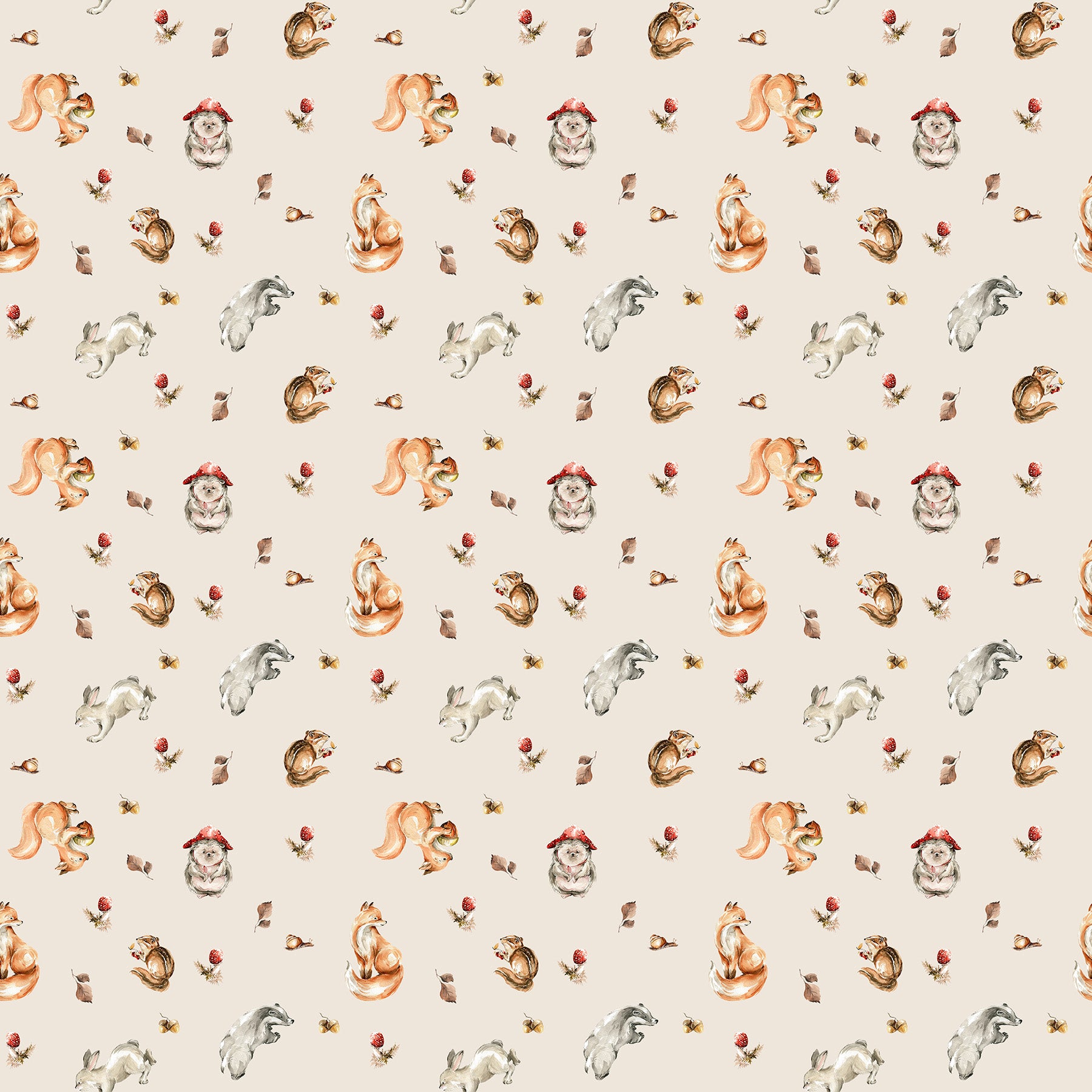 Fabric FIGO Cream Animals Story Book by the Quarter Yard 91335-12
