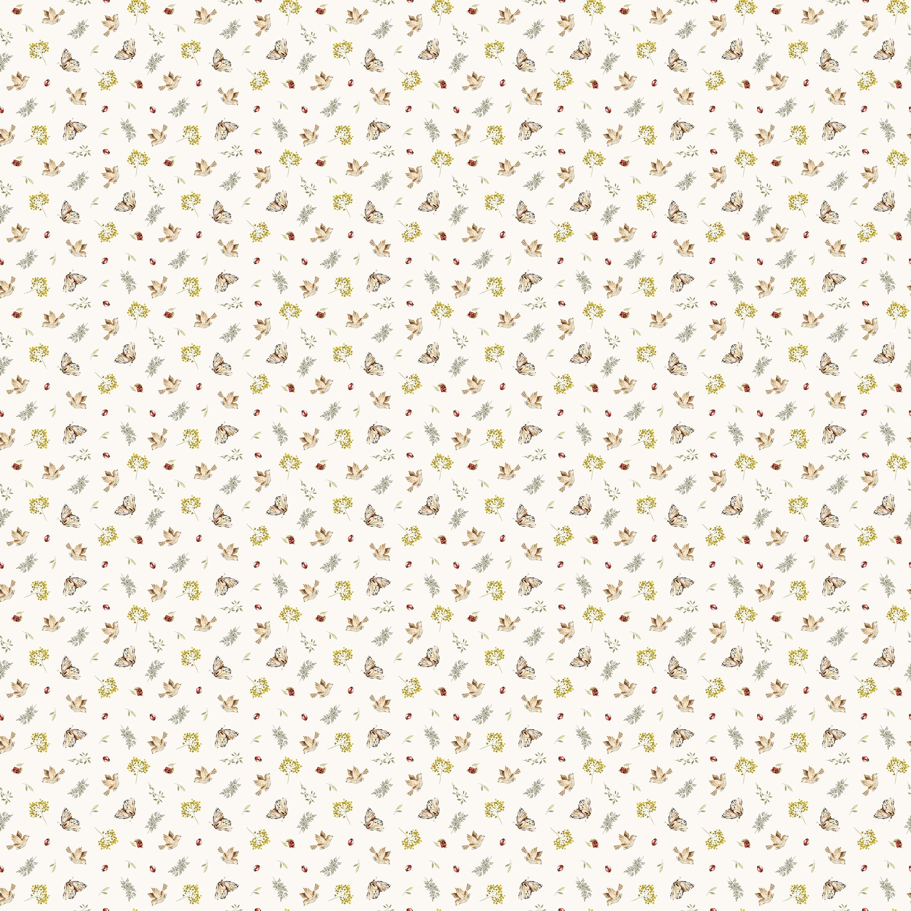 Fabric FIGO Cream Birds Story Book by the Quarter Yard 91337-11