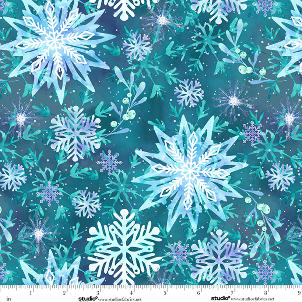 Fabric Studio E Sapphire Blue Snowflakes Ice Stellar 108" Wide Back by the Quarter Yard 9191-77
