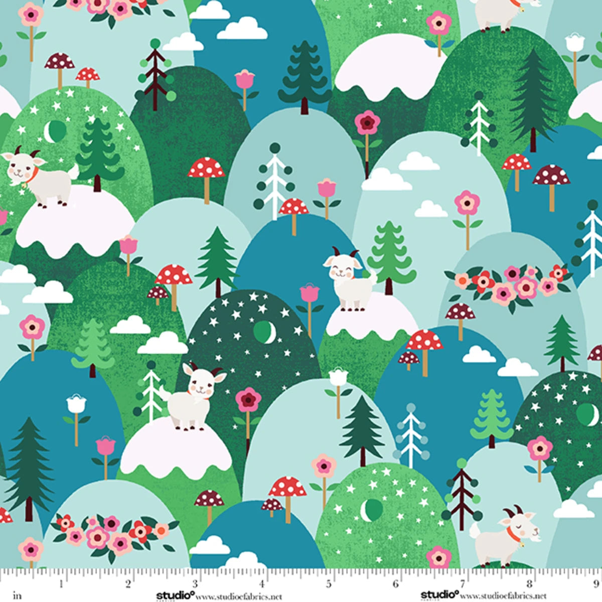 Fabric Studio E Alpine Green Alpine Goats The G.O.A.T. by the Quarter Yard 9251-67