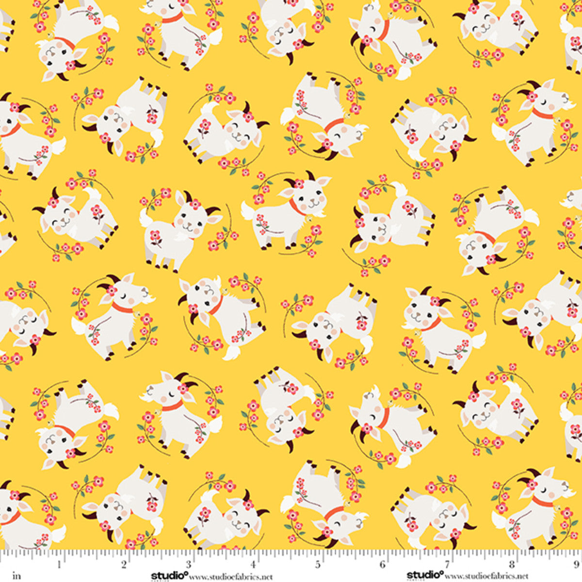 Fabric Studio E Yellow Primrose Wildflower Goat The G.O.A.T. by the Quarter Yard 9254-44