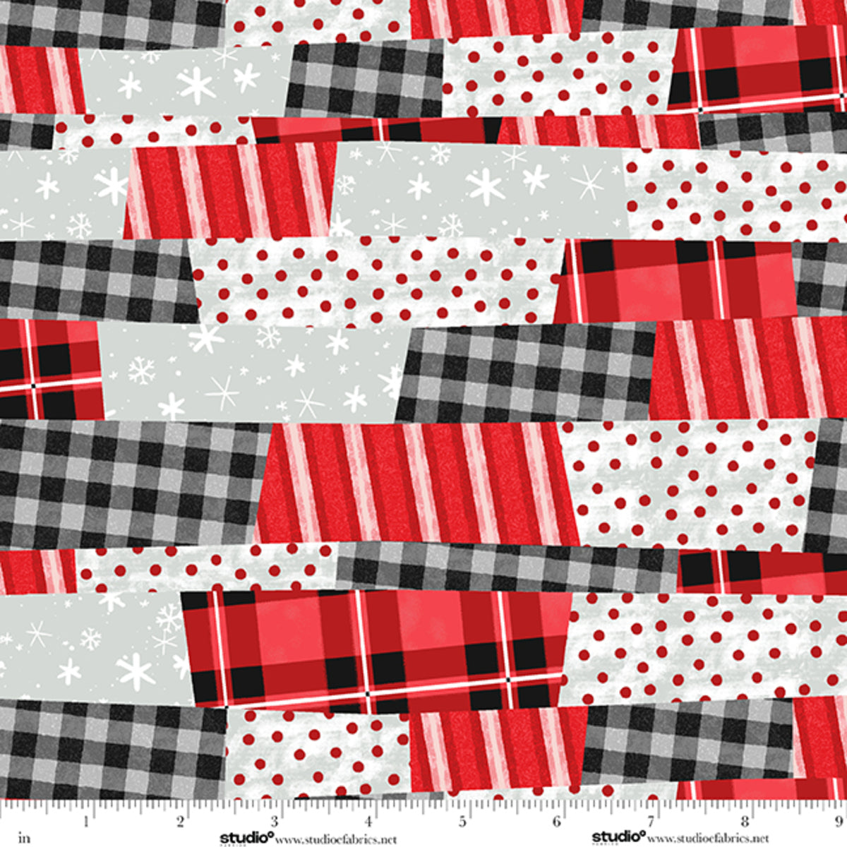 Fabric Studio E Red Patchwork The Cool Club by the Quarter Yard 9329-85