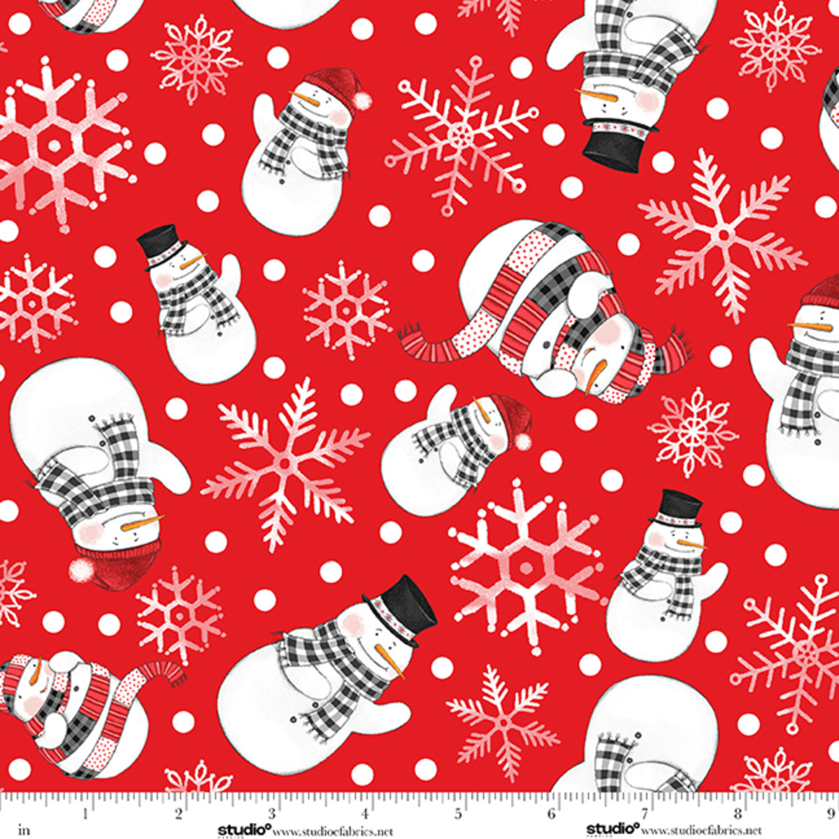 Fabric Studio E Red Snowman Toss The Cool Club by the Quarter Yard 9330-85