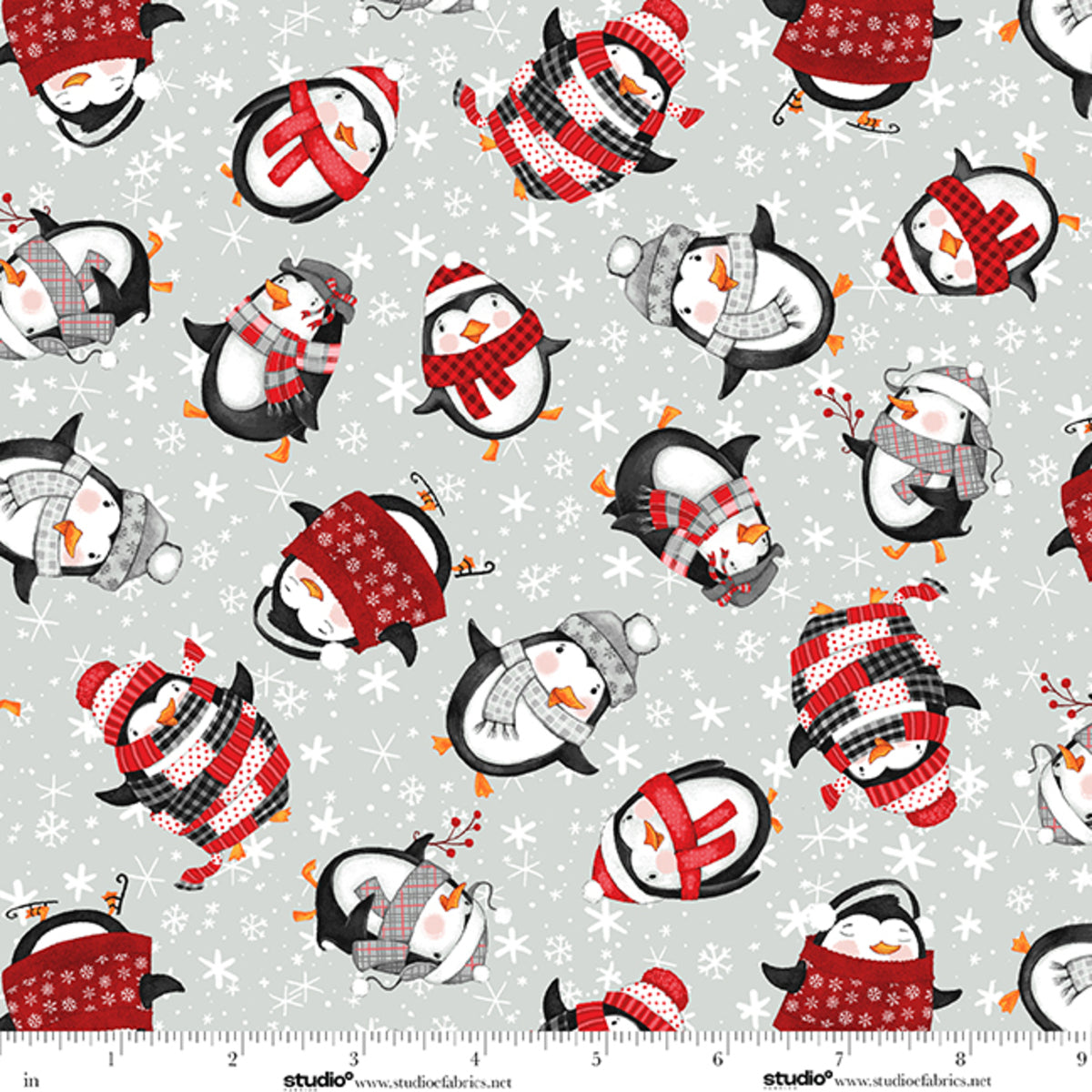 Fabric Studio E Cloud Penguin Toss The Cool Club by the Quarter Yard 9331-91
