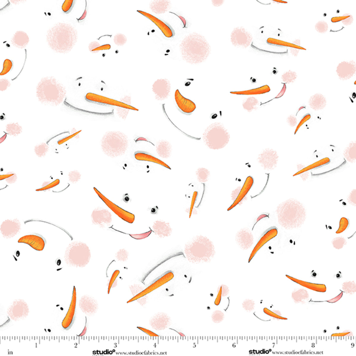 Fabric Studio E White Snowman Face Toss The Cool Club by the Quarter Yard 9332-03