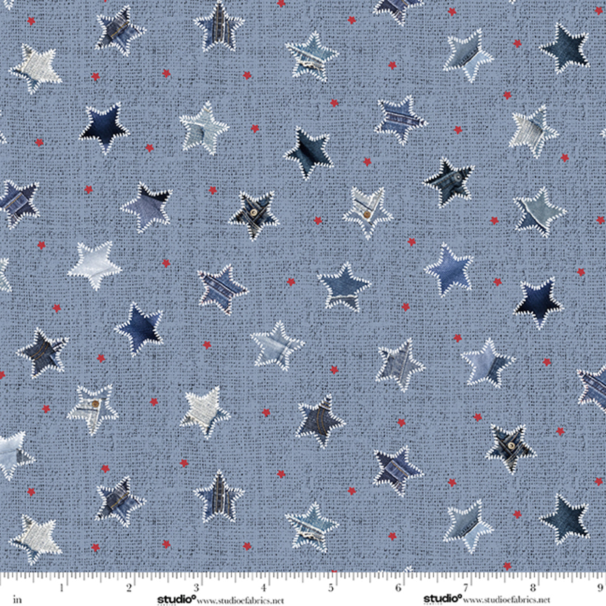 Fabric Studio E Slate Star Patches Stars & Stripes by the Quarter Yard 9345-79