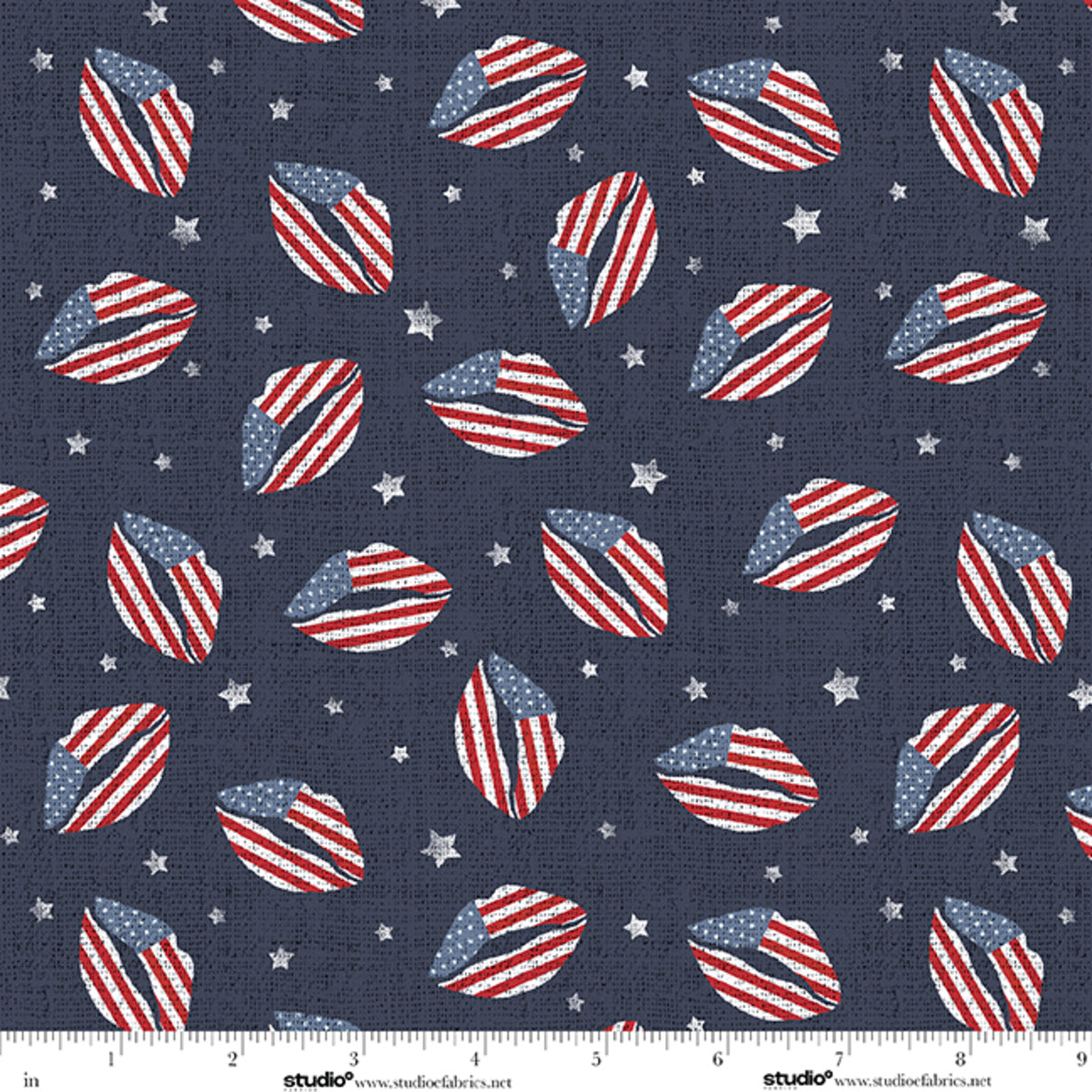 Fabric Studio E Midnight Marilyn's Kiss in Minky Stars & Stripes by the Quarter Yard 9375MK-74