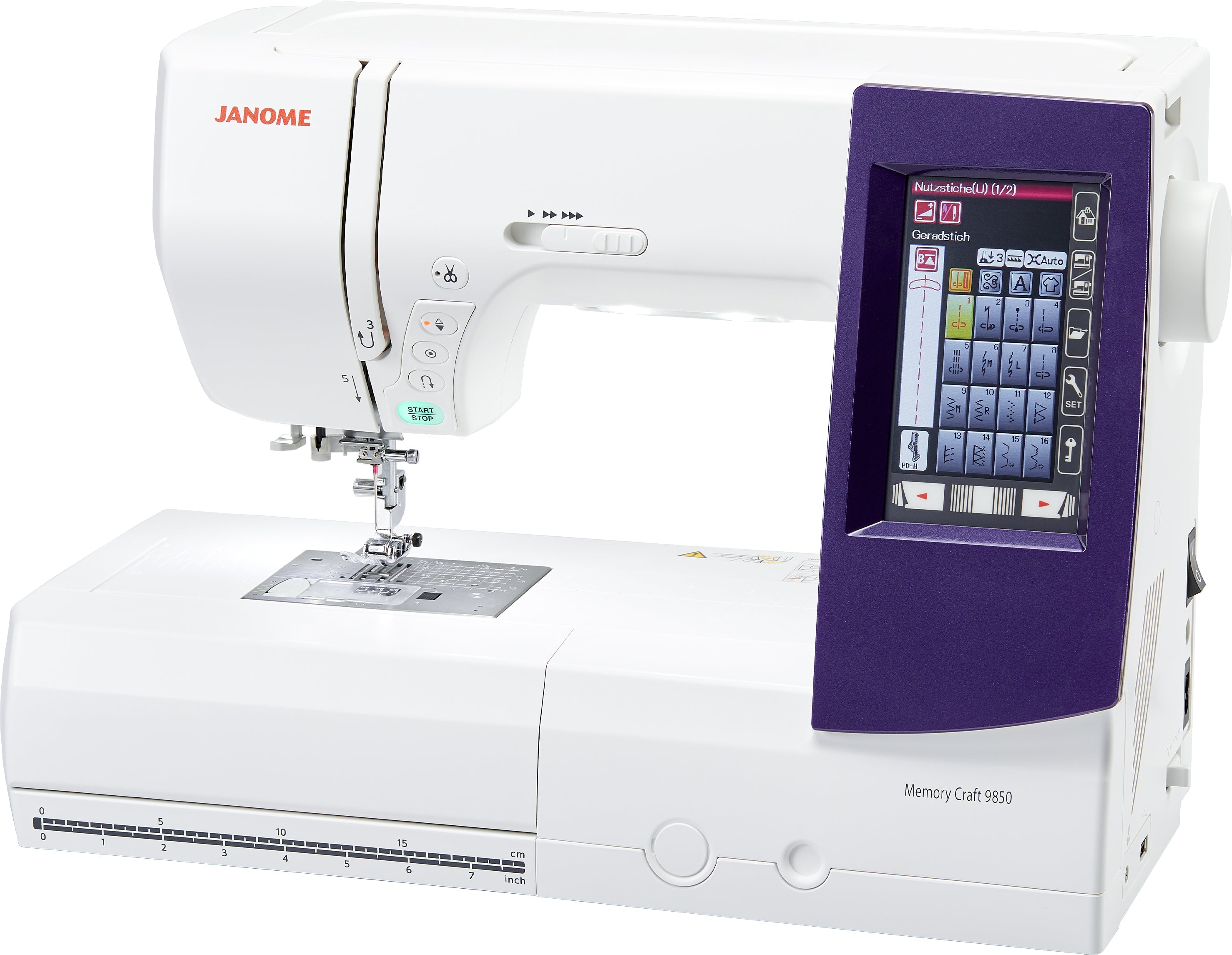 angled image of the Brother MC9850 Memory Craft Sewing and Embroidery Machine