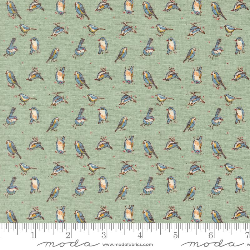 Fabric Moda Aqua Orlo Birdie Sorrel by the Quarter Yard 30793-16