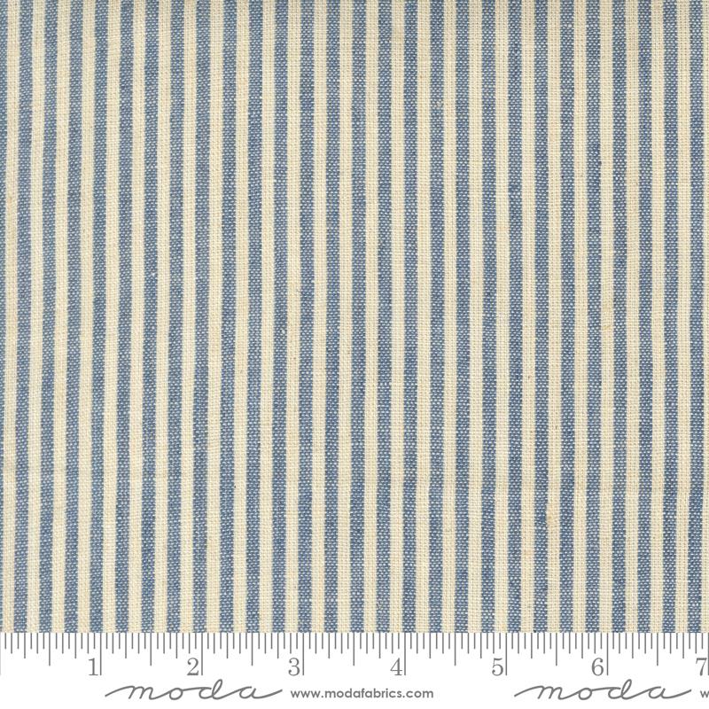 Fabric Moda Delft Pinstripe in Linen Larkspur Linen Wovens by the Quarter Yard 12226-21