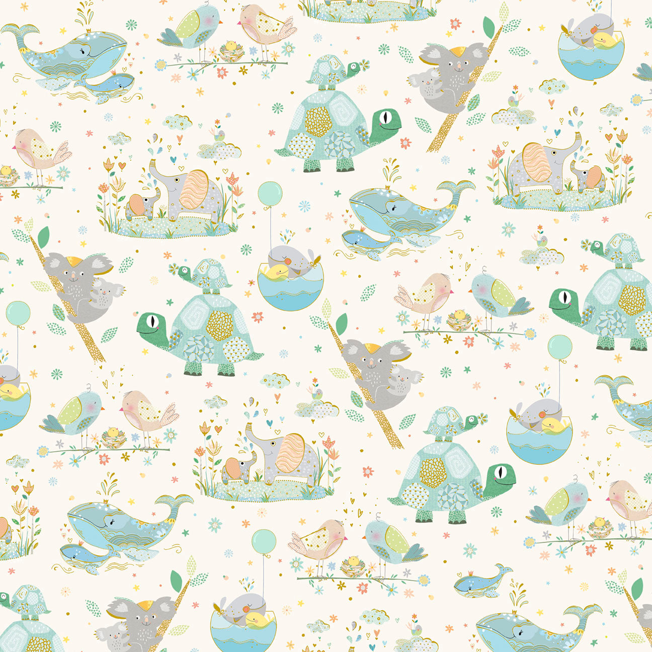 Fabric P&B Ecru Mother and Baby Animals A Mother's Love by the Quarter Yard 6495-ECRU