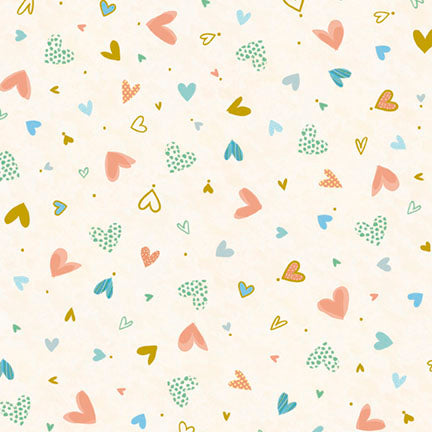 Fabric P&B Ecru Tossed Hearts A Mother's Love by the Quarter Yard 6498-ECRU