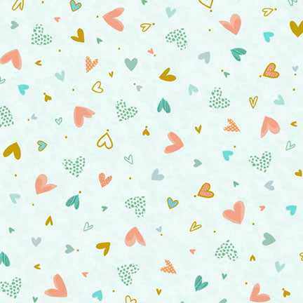 Fabric P&B Light Mint Tossed Hearts A Mother's Love by the Quarter Yard 6498-LTMINT