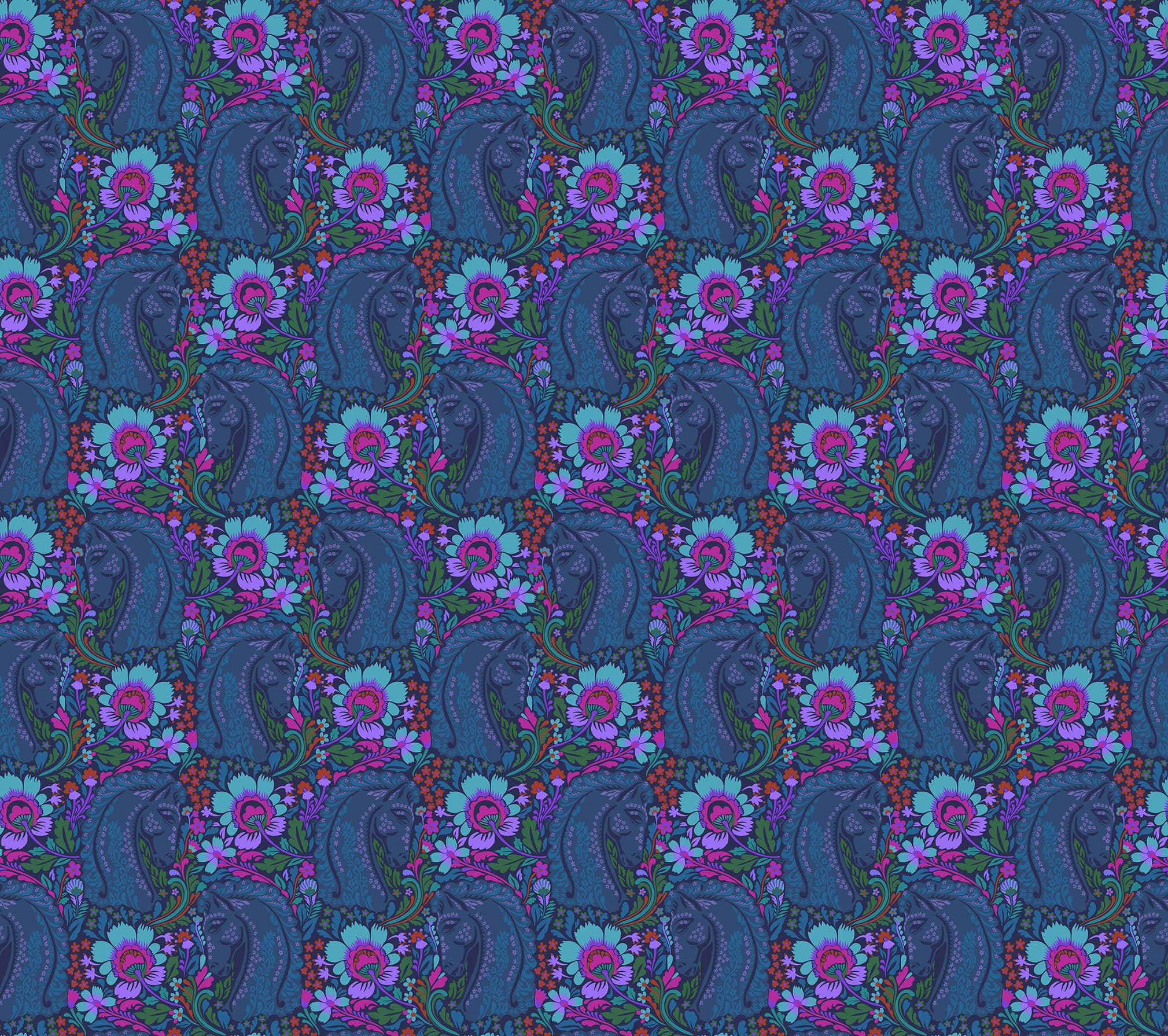 Fabric Anna Maria Sapphire Mane Event Mosaic Menagerie by the Quarter Yard AMT192-86C