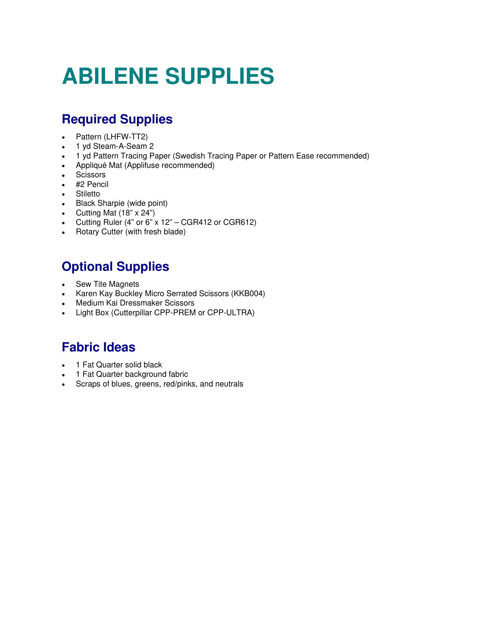 Abilene! Learn to Collage Quilt Class