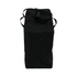 A black soft-sided rectangular bag with a top zipper, black shoulder strap, and a small silver metal ring detail at the top, shown against a plain white background.