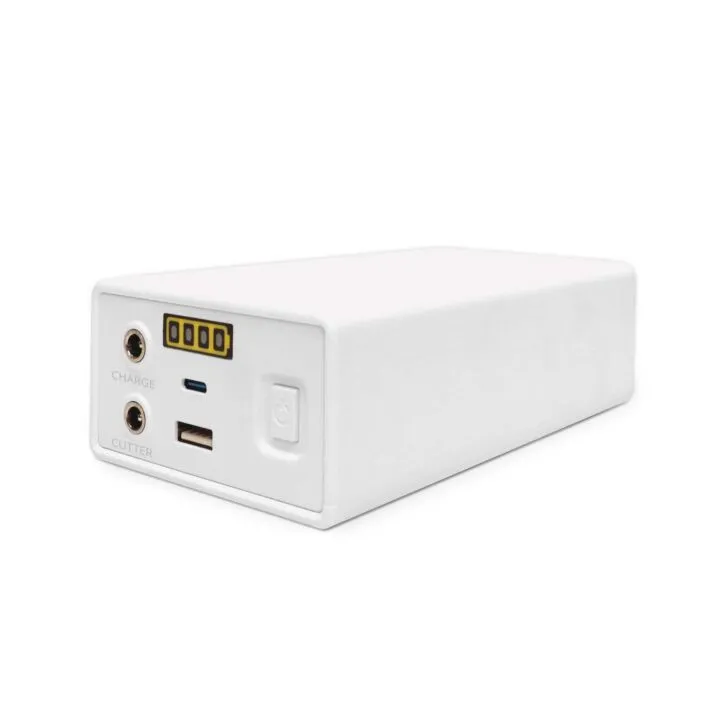 White electronic device with ports on a white background