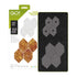 AccuQuilt GO! English Paper Piecing Honeycomb cutting die set, showing the retail packaging on the left and a black practice sheet with gray hexagonal stencil shapes on the right.