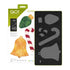 GO! Fabric Cutters Die set featuring the 'Jolly Medley' design. The image shows the retail packaging on the left, displaying festive illustrations of a green ornament, a red and white candy cane, and a gold bell, alongside a preview of the black foam cutter sheet on the right with matching shapes.