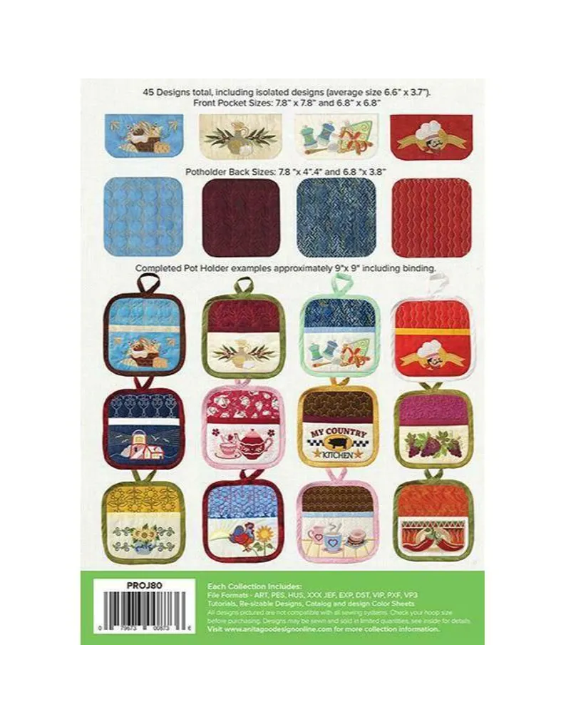 Anita Goodesign Pot Holders Embroidery Design Collection PROJ80