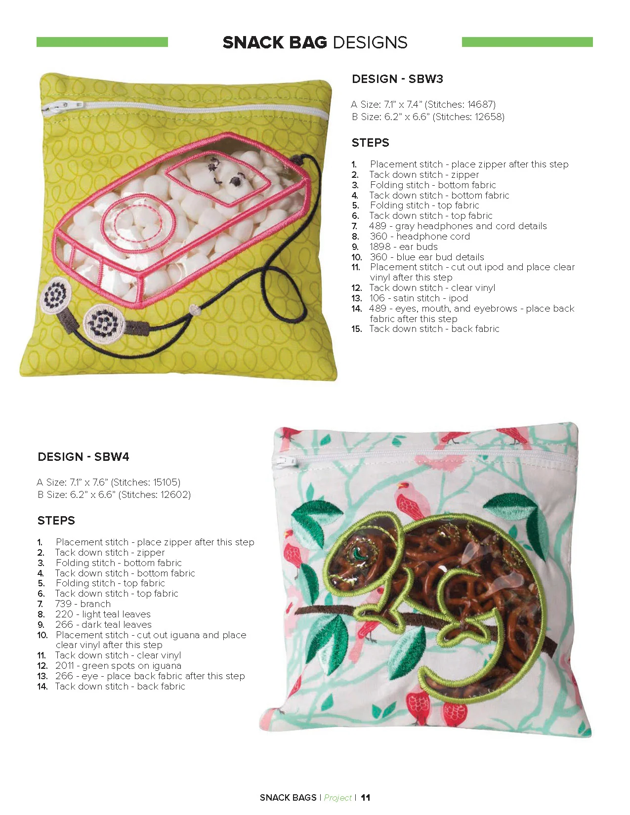 Anita Goodesign Snack Bags Embroidery Project Collection PROJ106