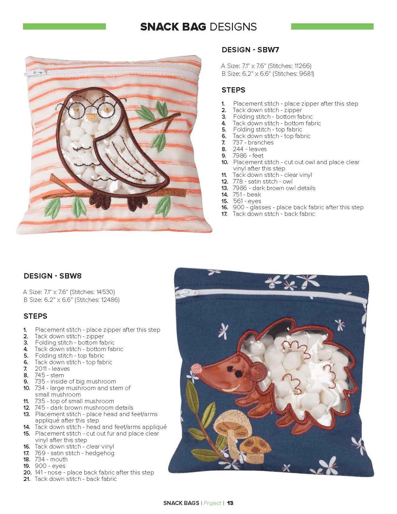 Anita Goodesign Snack Bags Embroidery Project Collection PROJ106