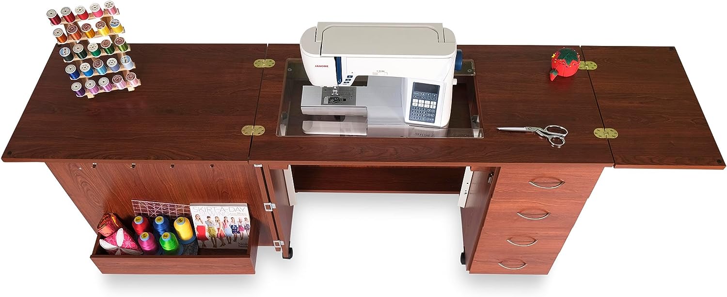 Arrow Sewing Harriet Full-size Sewing Cabinet White Teak Brown