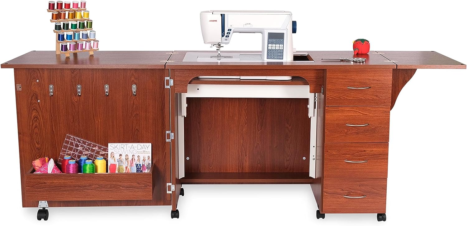 Arrow Sewing Harriet Full-size Sewing Cabinet White Teak Brown