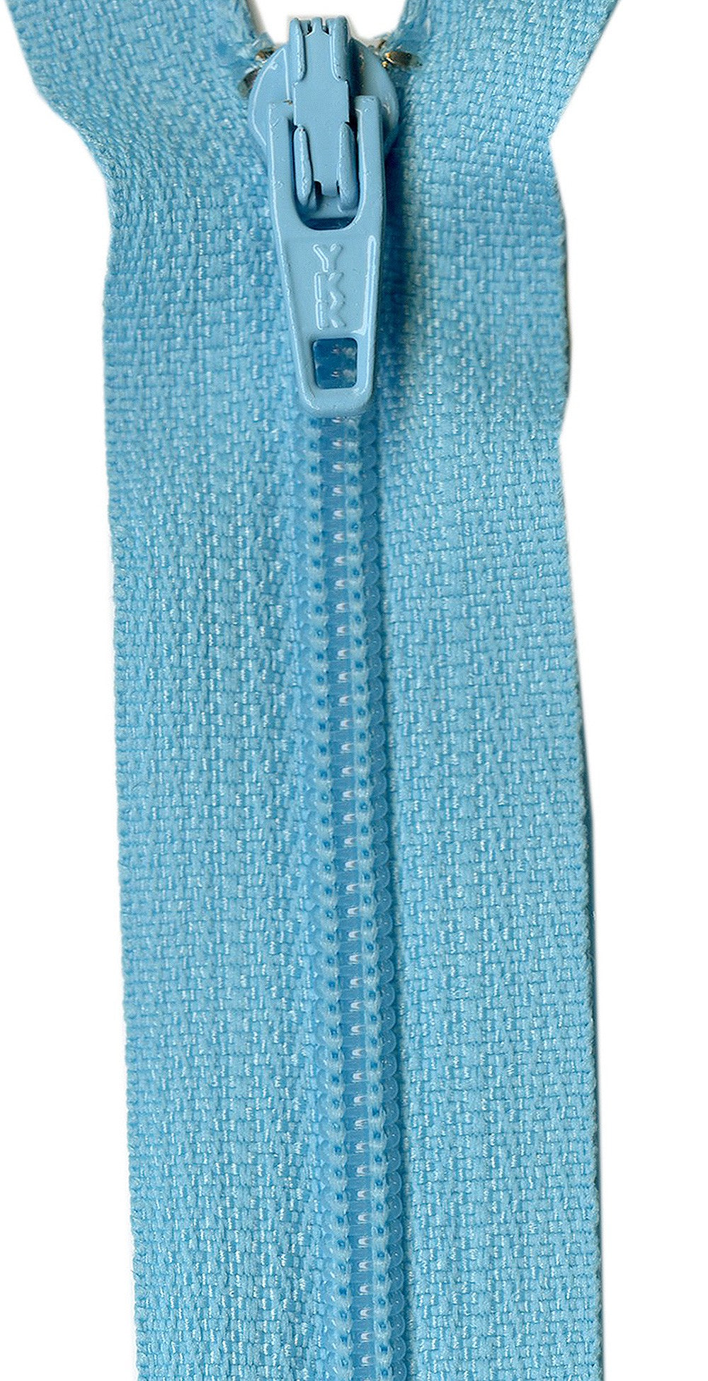 Light blue zipper on a white background