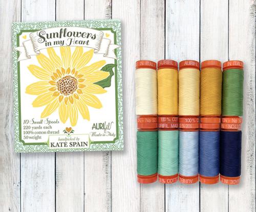 Aurifil Kate Spain Sunflowers in My Heart 10pk 50wt Cotton Spools Thread Kit KS50SMH10 for Sale at World Weidner