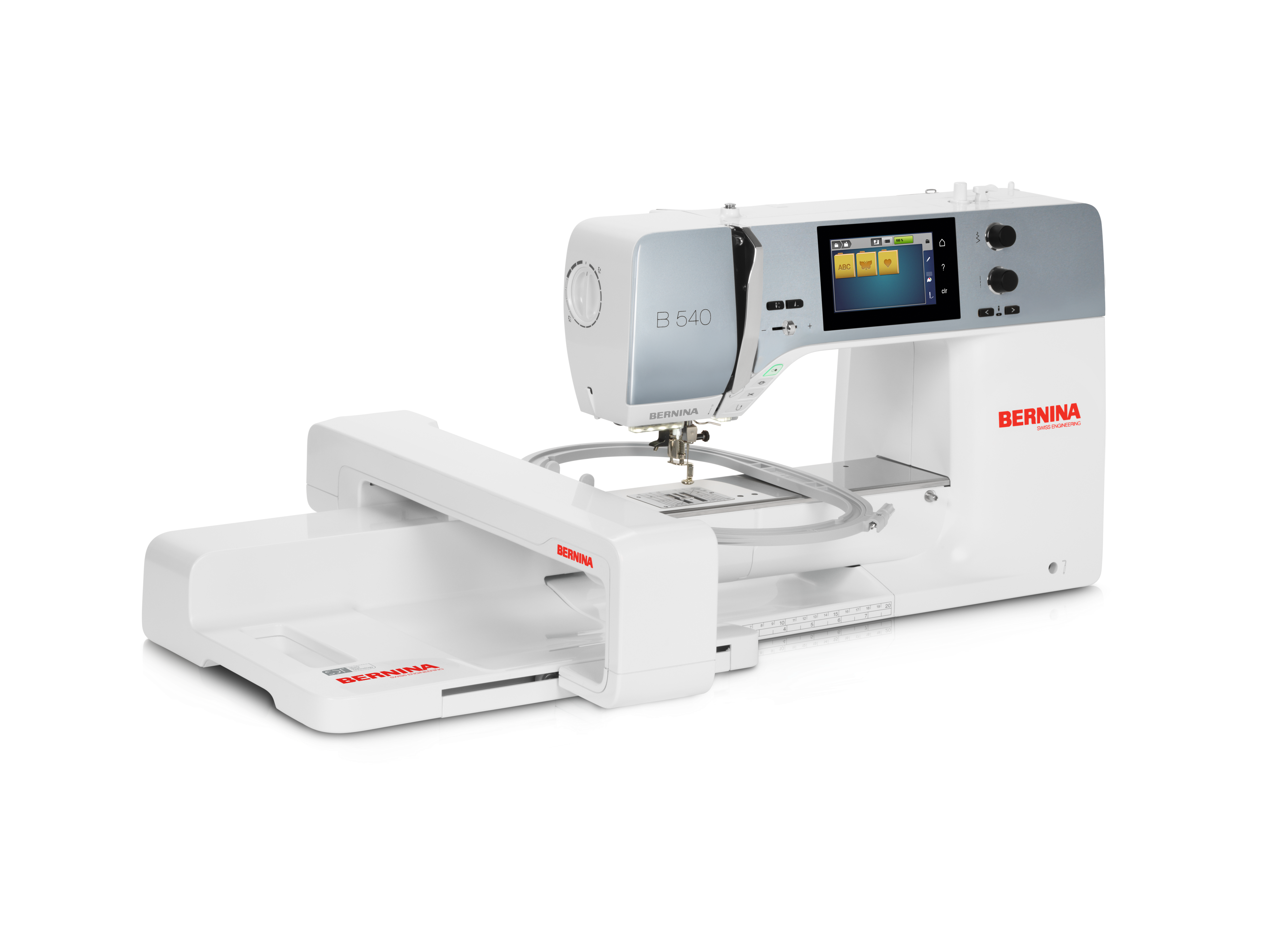 angled image of the BERNINA 540 Sewing and Embroidery Machine with embroidery module